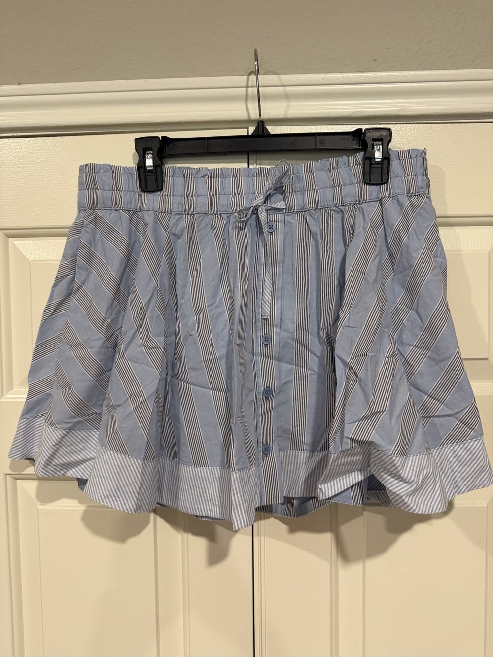 aerie Light Blue and White Striped Button-Front Mini Skirt